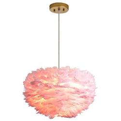 Maxax Feather Chandelier Pink Pendant Light Fixture with 3 Lights for Bedroom Kitchen Restaurant Living Room
