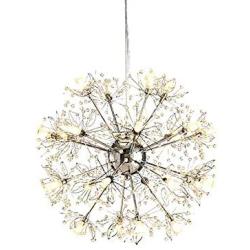 KFDQ Modern Dandelion Chandelier Lighting Crystal Rivet Ceiling Lamp Firework Starburst Hanging Pendant Light Dining Room Living Room Bedroom,Silver,18-Light