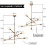 6 Lights Modern Sputnik Chandelier Gold Brass Lighting Fixture Mid Century Hanging Pendant Light for Dining Room Kitchen Island Bedroom Indoor Decor