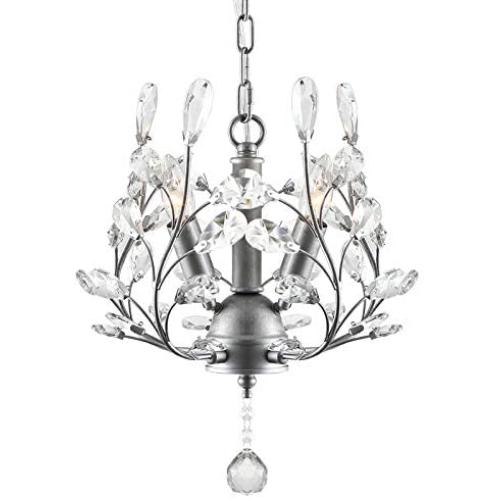 SEOL-LIGHT Vintage Crystal Branch Ceiling Pendant Hanging Light Chandeliers Flush Mounted Fixture with 3 Lights Sliver Grey