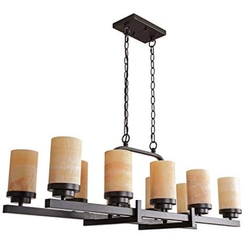 Alice House 39.5'' Dining Room Chandeliers with Marble Shade, Brown Finish,10 Light Farmhouse Kitchen Island Lights AL9051-P10