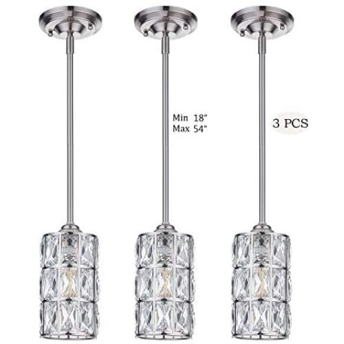 Doraimi 1 Light W4 3/4''H8 3/4'' Prism Crystal Pendant with Brushed Nickel (Set of 3) Classic for Bar, Dining Room, Corridor,Living Room. LED Bulb(not Include)