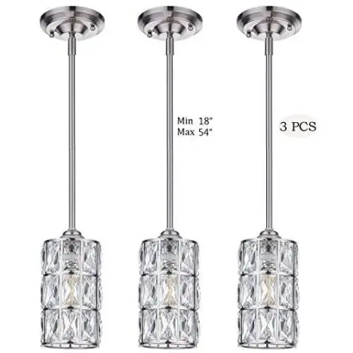 Doraimi 1 Light W4 3/4''H8 3/4'' Prism Crystal Pendant with Brushed Nickel (Set of 3) Classic for Bar, Dining Room, Corridor,Living Room. LED Bulb(not Include)