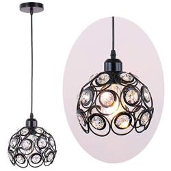 Crystal Pendant Light Mini Crystal Chandelier Lighting Metal Ball Lampshade Flush Mount Ceiling Lighting with Adjustable Hanging Cord for Kitchen Island Dining Room Bedroom Bar ,E26 Base,Black