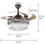 Healer 42 inch Crystal Ceiling Fan with Remote Control Brown Finish, Modern Retractable Invisible LED Chandelier Fans with Lights for Living Room Indoor Decorative Lamp
