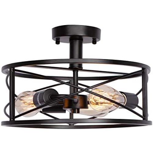 FIMITECH Semi-Flush Mount Ceiling Light, 3-Light Vintage Close to Ceiling Lamp, Ceiling Lights Pendant Lighting Fixtures for Kitchen, Foyer, Dining Room, Living Room, Farmhouse (Black)