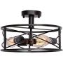 FIMITECH Semi-Flush Mount Ceiling Light, 3-Light Vintage Close to Ceiling Lamp, Ceiling Lights Pendant Lighting Fixtures for Kitchen, Foyer, Dining Room, Living Room, Farmhouse (Black)