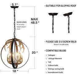 Unitop Farmhouse Chandelier-4 Light D18'' Vintage Antler Globe Rustic Chandelier-Pendant Lighting for Kitchen Island Bedroom Dining Room Coffer Bar 3002C-4