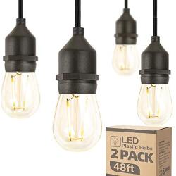 Amico 2 Pack 48FT LED Outdoor String Lights with 2W Dimmable Edison Vintage Plastic Bulbs, Commercial Great Weatherproof Strand, UL Listed Heavy-Duty, Decorative Patio Cafe Market Porch Lights