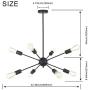 VINLUZ 8-Light Sputnik Chandelier Black Mid Century Modern Ceiling Light Industrial Pendant Lighting for Kitchen Dining Room Living Room