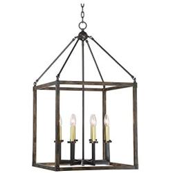 Cayden Bronze Antique Brass Wood Grain Cage Foyer Chandelier 20 1/4'' Wide Rustic Farmhouse 8-Light Fixture for Dining Room House Kitchen Island Entryway Bedroom Living Room - Franklin Iron Works