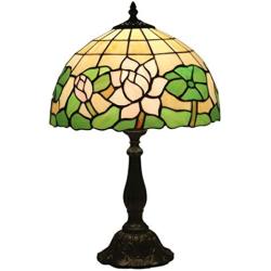 GDLight Tiffany Style Table Lamps Pink Lotus Green Leaves Stained Glass Bedside Lamp for Living Room Bedroom Coffee Reading, 19.3 Inch Tall,Resinbase