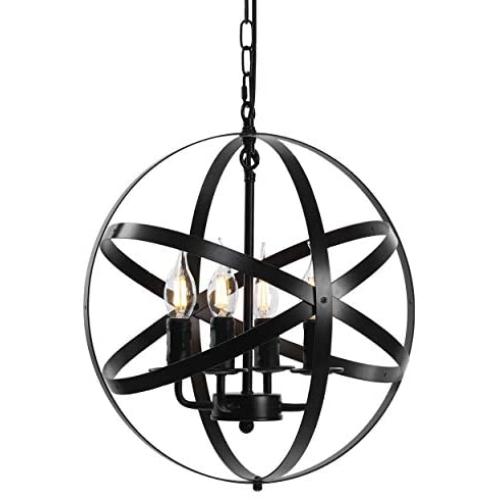 Lika 4-Light Chandelier 15.7'' Farmhouse Rustic Industrial Pendant Lighting with Metal Spherical Shade Black Chandeliers for Dining Room, Kitchen, Foyer