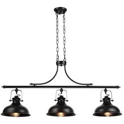 GZBtech Vintage 3-Light Pendant Lighting Fixture, 59.06 H Adjustable Rustic Hanging Billiard Light Over The Pool Table, Industrial Black Metal Chandelier for Dinning Room Kitchen Island