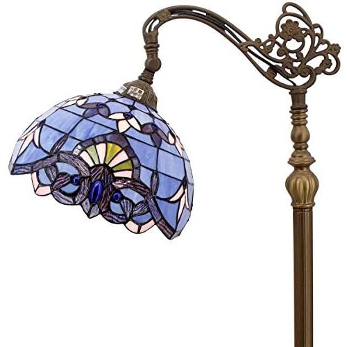 Tiffany Style Reading Floor Lamp Lighting W12H64 Inch Blue Purple Stained Glass Lavender Baroque Lampshade Antique Adjustable Arched Base S003C WERFACTORY Lamps Living Room Bedroom Beside Table Gifts