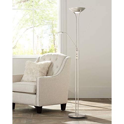 Canby Modern Torchiere Floor Lamp with Side Light LED Brushed Nickel White Acrylic Diffuser Dimmable for Living Room Reading Bedroom Office - 360 Lighting
