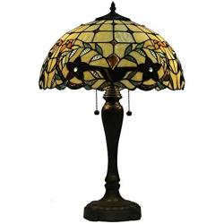 Tiffany Flower Stained Glass Style with Some Jewelry Table Reading Light and Antique Brass Finish Metal Lamp Base W16 H25 Tall for Living Room Bookcase Decoration AphroditeL