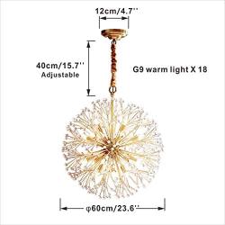 BOKT Sputnik Chandelier 18-Light Modern Fireworks Crystal Chandelier Golden Brass Hanging Pendant Light Christmas Light for Bedroom Living Dining Room