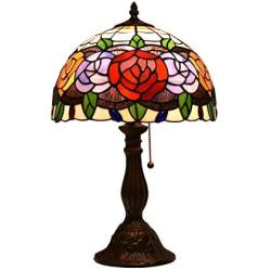 Tiffany Style Table Lamps Roses Flora Desk Light 18 Inches Tall Stained Glass 12 Inches Wide Lamp Shade Vintage Antique Accent Lamp for Living Bedside Room Coffee College Dorm