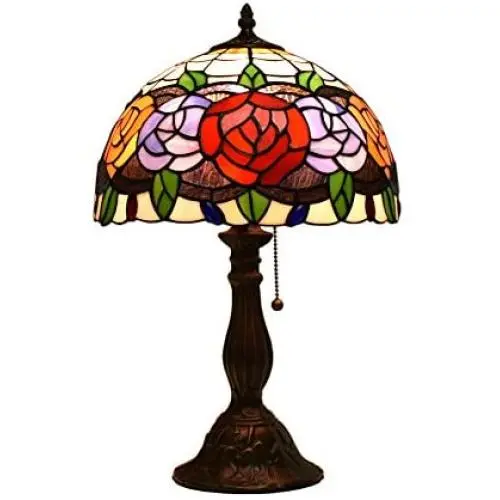 Tiffany Style Table Lamps Roses Flora Desk Light 18 Inches Tall Stained Glass 12 Inches Wide Lamp Shade Vintage Antique Accent Lamp for Living Bedside Room Coffee College Dorm