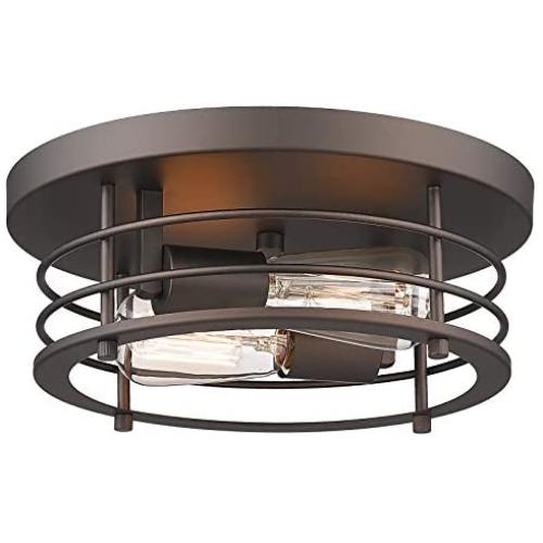 HWH 12inch Ceiling Light Fixture, 2-Light Farmhouse Flush Mount Lighting Fixture, Metal Frame in Oil-Rubbed Bronze Finish for Bedroom Kitchen Foyer Laundry, 5HY40F ORB