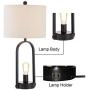 Maxax Table Lamps Set of 2 with Oatmeal Fabric Drum Shade Industrial Nightstand Lamps for Living Room Bedroom Bedside Nightstand,Black Finish