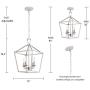 MOTINI 4-Light Silver Lantern Pendant Light Polished Nickel Finish Hanging Light Fixture Geometric Chandelier with Adjustable Chain Metal Cage Pendant Lighting for Kitchen Island Dining Room Foyer