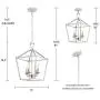 MOTINI 4-Light Silver Lantern Pendant Light Polished Nickel Finish Hanging Light Fixture Geometric Chandelier with Adjustable Chain Metal Cage Pendant Lighting for Kitchen Island Dining Room Foyer