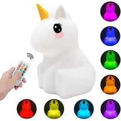 Kids Night Light Unicorn LED Touch Control Nightlight Mood Lamp with Remote Control Portable USB Rechargeable Multi-Color Changing Bedroom Lamp for Baby Girls Gifts