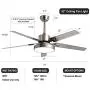 52'' Indoor 5-Blades Ceiling Fan LED Light with Remote Control Modern Stainless Steel Blades Chandelier Ceiling Fan Brushed Nickel Ceiling Fan For Living Room Ceiling Fan With Light For Bedroom
