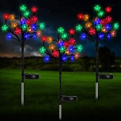 Beinhome 3 Pack Solar Garden Lights Outdoor Decorative Colorful LED Solar Powered Peach Flower Landscape Stake Lights for Yard Pathway Deck Patio Party Christmas