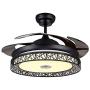 42'' Invisible Bluetooth Music Ceiling Fan Light Retractable 4 Blades LED 3-Color Dimmable Ceiling Fan Light Chandelier w/ Music Player for Living room/Restaurant/Dining Room (Black)