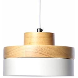 Contemporary Wooden and Metal Pendant Lighting 60W White Lampshade Industrial Lamp Shade LED Modern Ceiling Hanging Lights Fixtures 1 Light for Dining Room,Kitchen (E27 Base, White)
