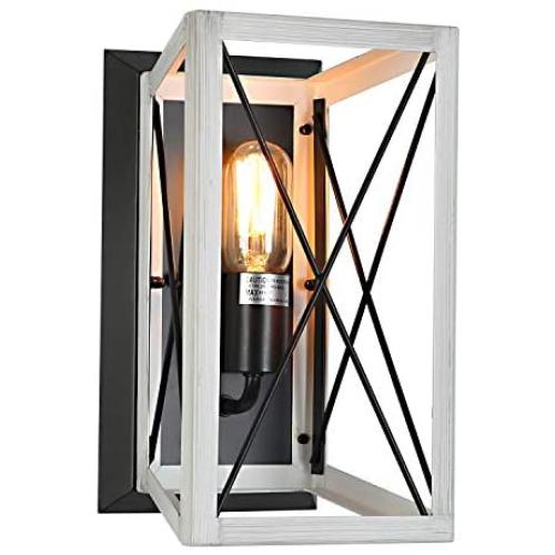 XIPUDA Industrial Wall Sconce Farmhouse Wall Lamp Flush Mount Wall Light Fixture Modern White-Brushed Metal Light for Hallway Foyer Bedroom Dining House