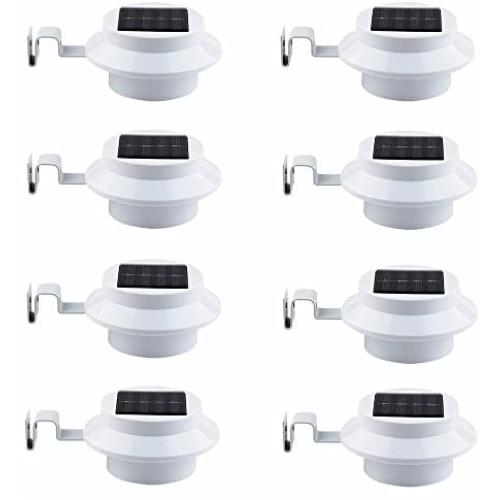 8 Pack Deal - FALOVE Outdoor Solar Gutter LED Lights - White Sun Power Smart Solar Gutter Night Utility Security Light