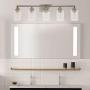 VINLUZ Industrial 5 Light Vanity Bathroom Light fixtures Brushed Nickel Modern Wall Lighting Sconces with Clear Glass Shade for Living Room Hallway