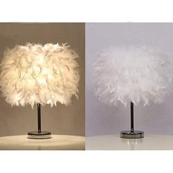 Feather lamp,White Beside Table lamp for Bedroom,Children,Wedding,Birthday,Vintage Deco Desk Light Free Light buld Include(A)