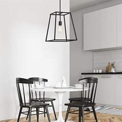 Kira Home Boston 16'' 1-Light Modern Farmhouse Lantern Pendant Light, Adjustable Industrial Hall Chandelier, Black Finish for Dining Room, Kitchen Island and Foyer