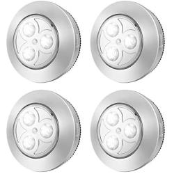 IPOW 4 Pack Upgraded Cordless Tap Lights Sticky LED Battery-Powered Push Night Lights Press On Bright Whitelight Lamp for Closets, Wardrobe, Cabinets, Counters, Utility Rooms