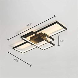 BAYCHEER Black 3 Rectangle Frame LED Living Room Dining Room Flush Mount Ceiling Light Fixtures Ceiling Hanging Lighting Modern Hotel Lobby Kitchen Bedroom Decor Ceiling Lamp,Warm light-35.5''