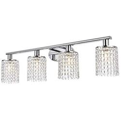 Luburs Crystal Bathroom Vanity Lights Over Mirror Chrome Vintage Wall Light Fixture 4-Lights Wall Sconce with K9 Crystal Shade Modern Kitchen Wall Lamp for Living Room Closet Hallway Apartment