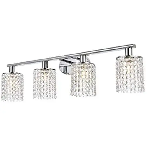 Luburs Crystal Bathroom Vanity Lights Over Mirror Chrome Vintage Wall Light Fixture 4-Lights Wall Sconce with K9 Crystal Shade Modern Kitchen Wall Lamp for Living Room Closet Hallway Apartment