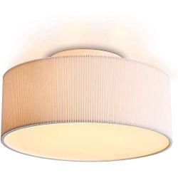 Ceiling Light Modern Stripe Fabric Pendant Light Shade Flush Mount, Large White Drum Lampshade, Round Pendant Lamp, for Bedroom Living Room, Flush Chrome Matt, 3 Bulb, E26