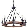Wellmet 8 Lights Farmhouse Iron Chandeliers for Dining Rooms 28 Inch, Wagon Wheel Chandelier Candle Style, Rustic Hanging Ceiling Light Fixture Bedroom Living Room Foyer Hallway, Faux Wood Finish