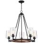 Garamond Bronze Wood Wagon Wheel Chandelier 26 3/4'' Wide Rustic Farmhouse Clear Glass 5-Light Fixture for Dining Room House Foyer Kitchen Island Entryway Bedroom Living Room - Franklin Iron Works