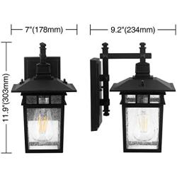 ZJOJO 2-Outdoor Porch Lights,Dusk to Dawn Wall Mount Light Fixtures,Classical Led Wall Lantern Lamps Lights,Black Finish with Seeded Glass,Entryway Doorway Yard,Black,9244