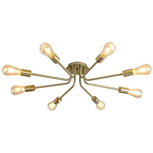 LIGOTFIRE Modern Sputnik Celing Chandeliers Lighting Fixture 8 Light Brushed Brass for Dining Room Chandelier Hanging Contemporary Ceiling Light Fixture