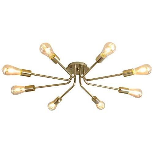 LIGOTFIRE Modern Sputnik Celing Chandeliers Lighting Fixture 8 Light Brushed Brass for Dining Room Chandelier Hanging Contemporary Ceiling Light Fixture