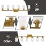 MELUCEE 6-Light Modern Bathroom Vanity Light Fixtures Brass Finish, Indoor Contemporary Wall Lights with Glass Shade for Bedroom Foyer Hallway