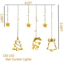 Christmas Window Curtain String Lights, 138 LED Star Lights Indoor Christmas Decorations Lights with 8 Lighting Modes Waterproof Twinkle Fairy Lights for Bedroom, Christmas Decorations- Warm White